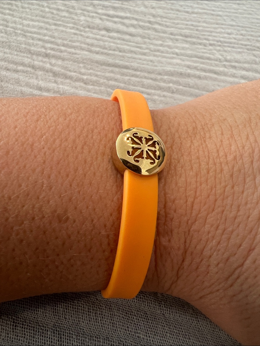 Rustic Cuff Orange Silicone Bracelet with Gold Medallion